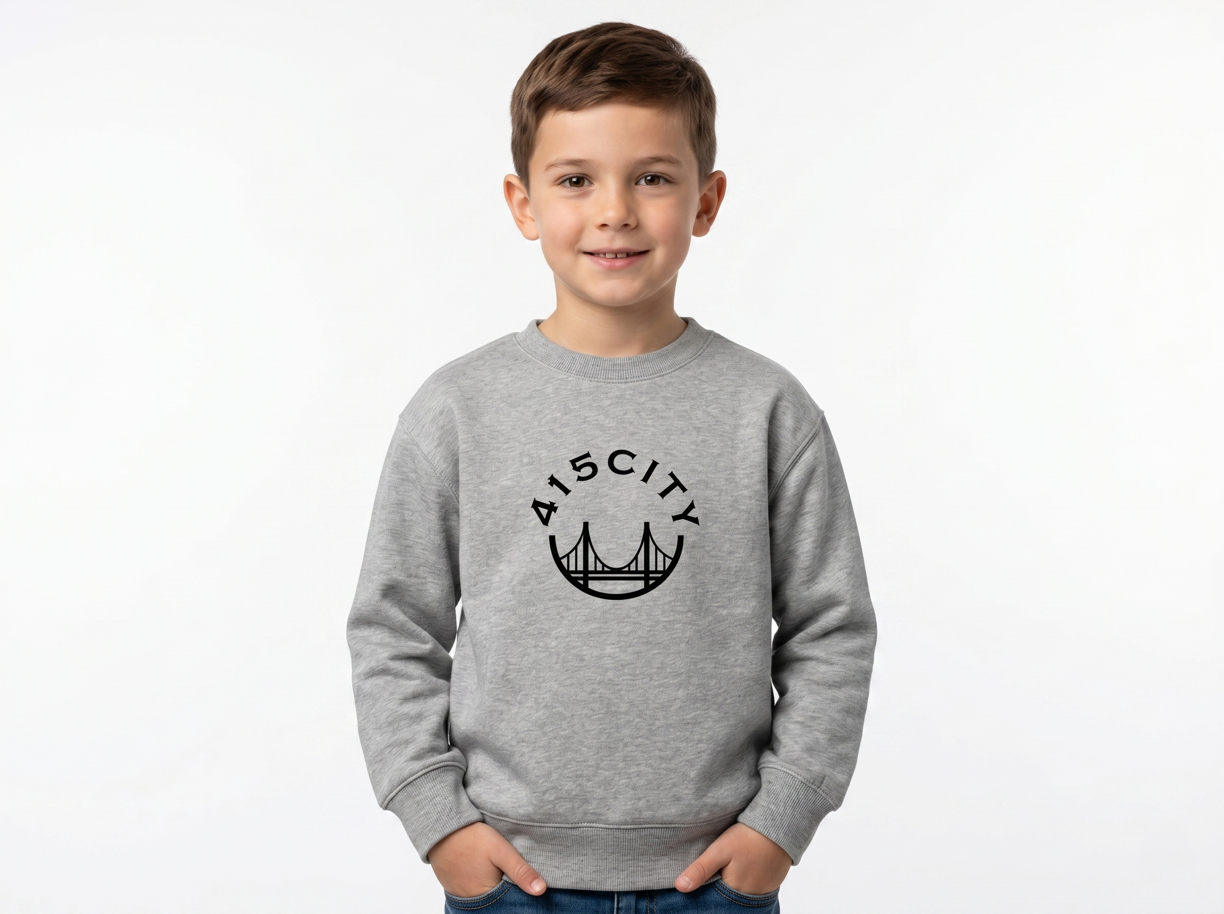 Kid's Gray Marle/Black Classic Crewneck