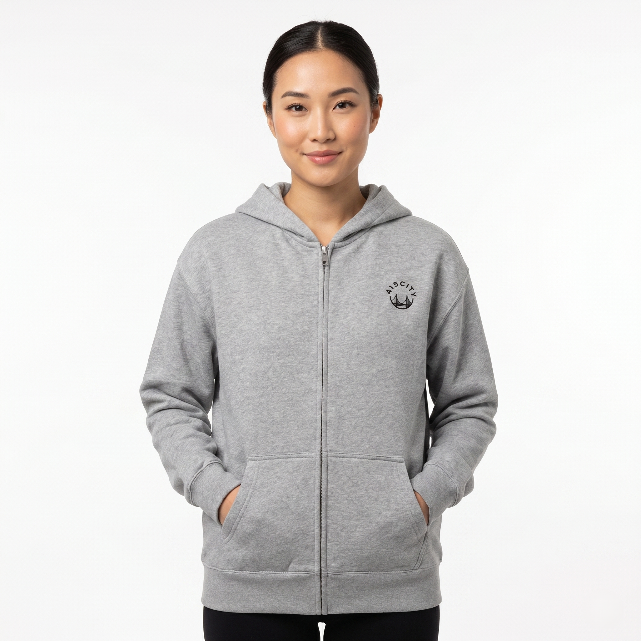 Women's Athletic Heather/Black Small Logo Zip Hoodie