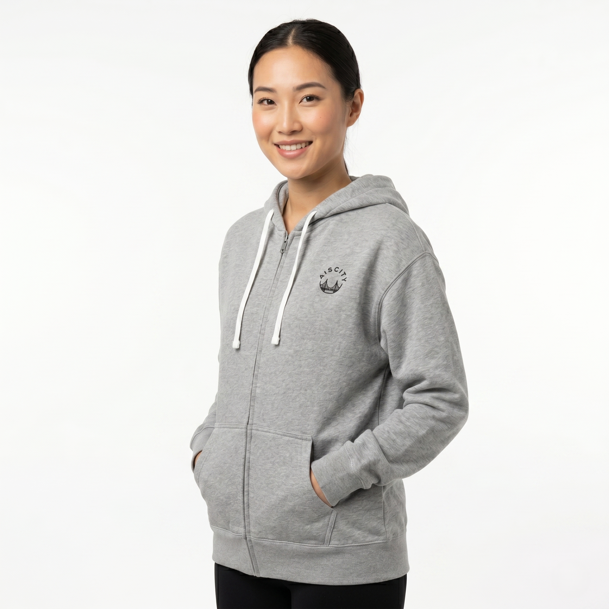 Women's Athletic Heather/Black Small Logo Zip Hoodie
