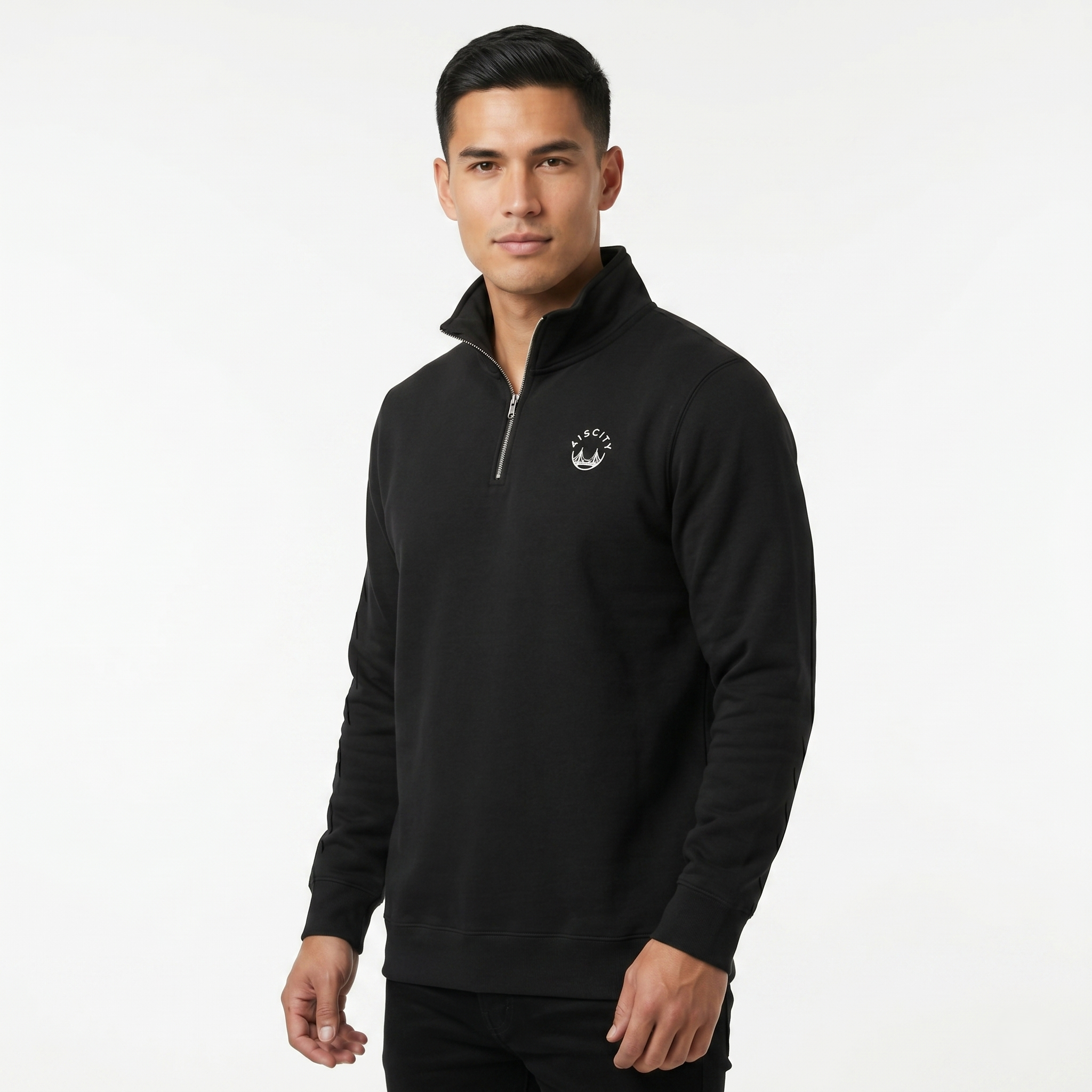 Men's Black/White Small Logo Half Zip Sweatshirt