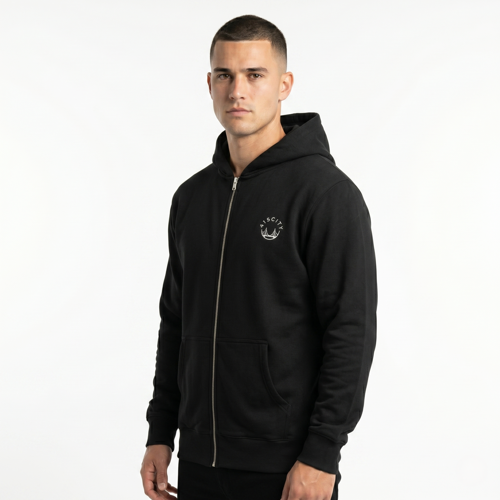 Men's Black/White Heavy Zip Hoodie