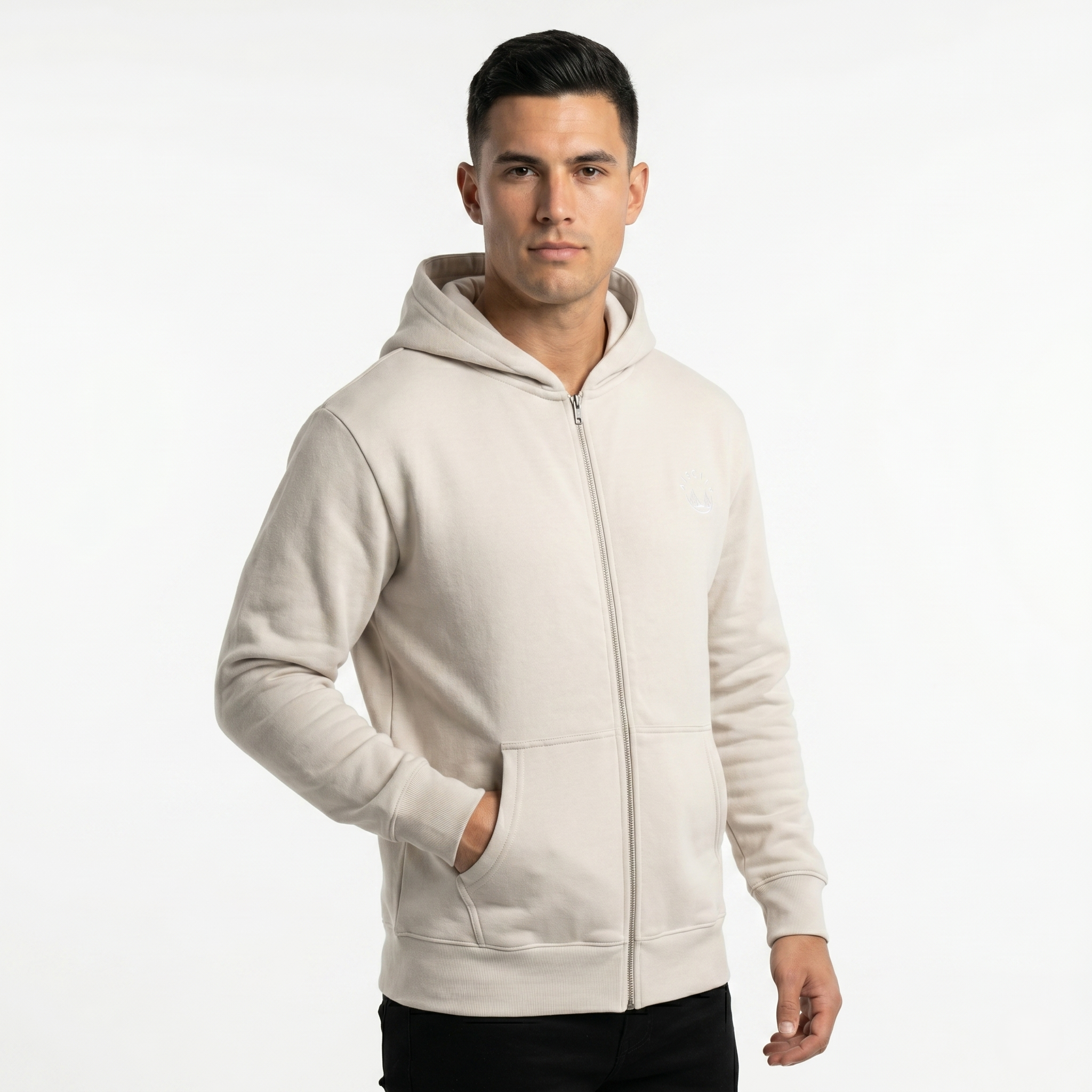 Men's Bone/White Heavy Zip Hoodie