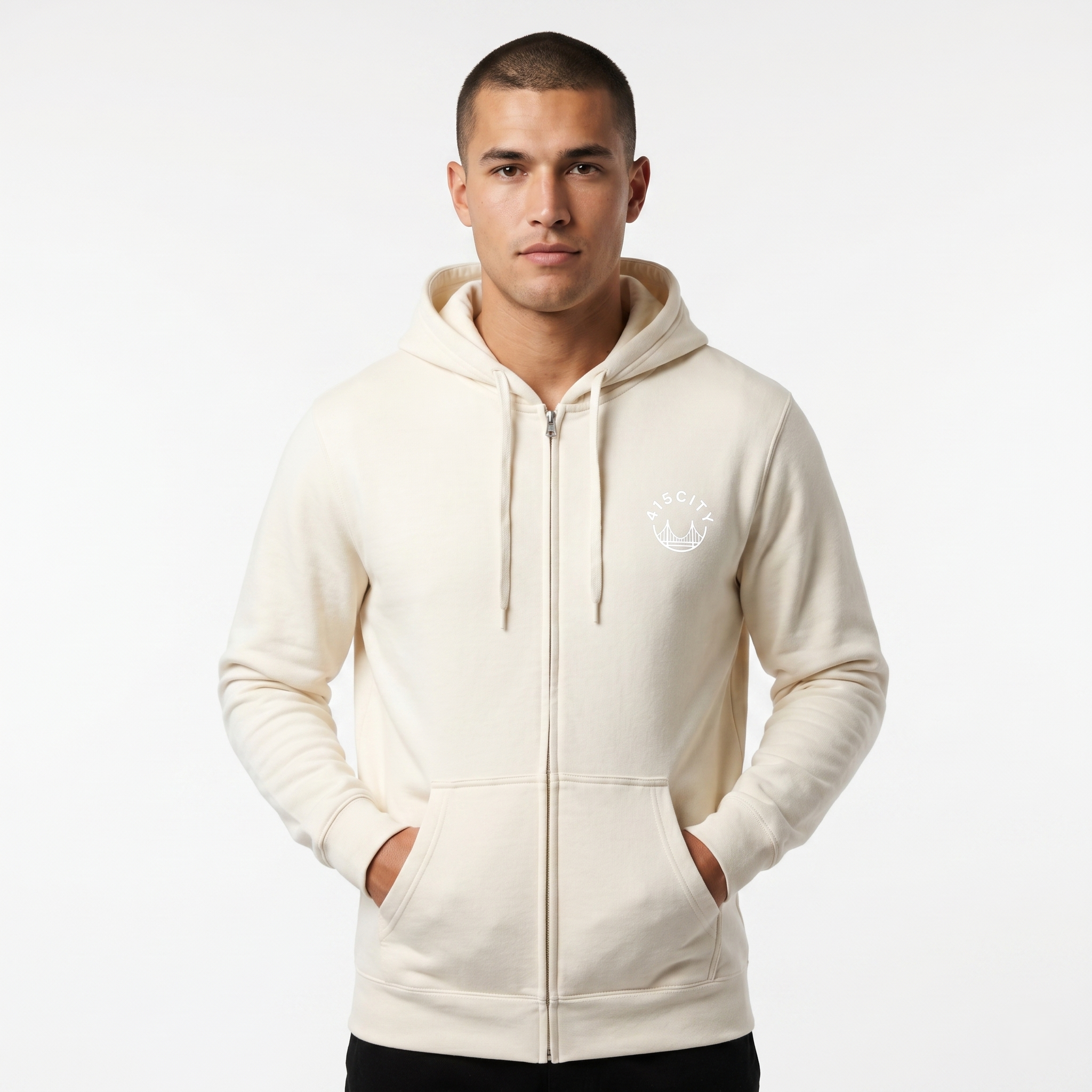 Men's Ecru/White Zip Hoodie